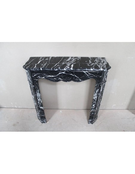 078 ORIGINAL LOUIS XV "POMPADOUR PLAT" FIREPLACE MANTEL CARVED IN BLACK AND WHITE MARQUINIA MARBLE