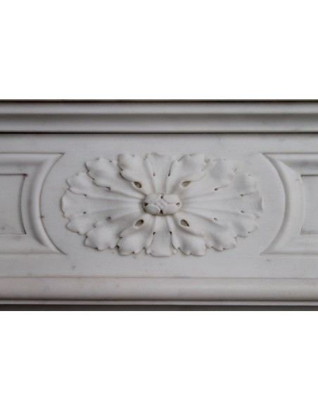 213 BEAUTIFUL ANTIQUE LOUIS XVI "TROIS FLEURS" FIREPLACE MANTEL IN WHITE STATUARY CARRARA MARBLE