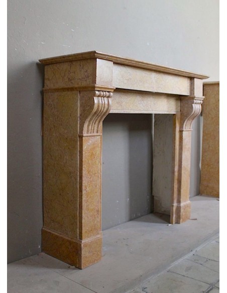 006 OCC SMALL NICE ANTIQUE LOUIS PHILIPPE "MODILLON" FIREPLACE MANTEL IN YELLOW "FIORITO" MARBLE