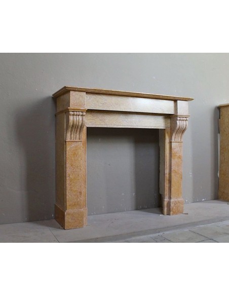 006 OCC SMALL NICE ANTIQUE LOUIS PHILIPPE "MODILLON" FIREPLACE MANTEL IN YELLOW "FIORITO" MARBLE