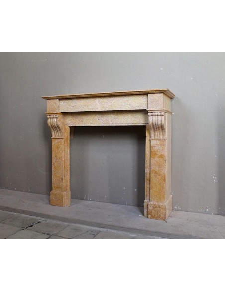 006 OCC SMALL NICE ANTIQUE LOUIS PHILIPPE "MODILLON" FIREPLACE MANTEL IN YELLOW "FIORITO" MARBLE