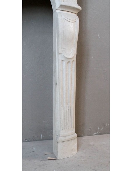 905 ANTIQUE "TRANSITION" FIREPLACE MANTEL CARVED IN “PIERRE DORÉE” STONE