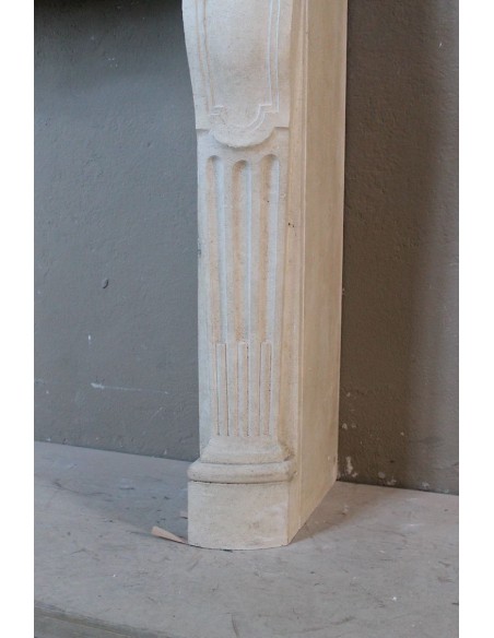 905 ANTIQUE "TRANSITION" FIREPLACE MANTEL CARVED IN “PIERRE DORÉE” STONE