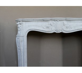ANTIQUE AND AUTHENTIC LOUIS XV FLORAL "AMÉLIORÉ" FIREPLACE MANTEL CARVED IN WHITE CARRARA MARBLE 2