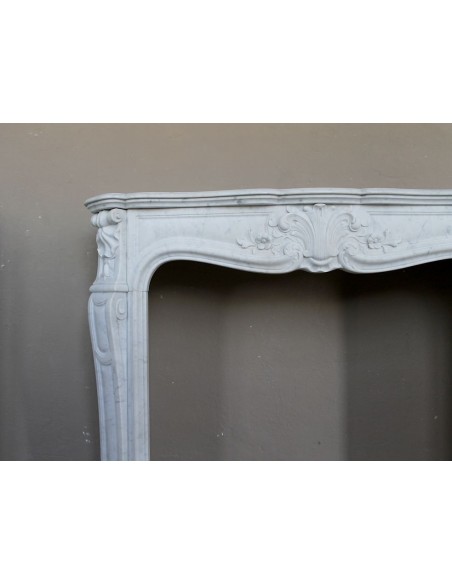 012 ORIGINAL LOUIS XV FLORAL "AMÉLIORÉ" MANTEL CARVED IN WHITE CARRARA MARBLE