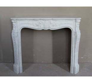 ANTIQUE AND AUTHENTIC LOUIS XV FLORAL "AMÉLIORÉ" FIREPLACE MANTEL CARVED IN WHITE CARRARA MARBLE