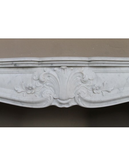 012 ORIGINAL LOUIS XV FLORAL "AMÉLIORÉ" MANTEL CARVED IN WHITE CARRARA MARBLE