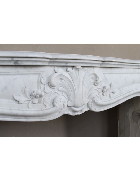012 ORIGINAL LOUIS XV FLORAL "AMÉLIORÉ" MANTEL CARVED IN WHITE CARRARA MARBLE