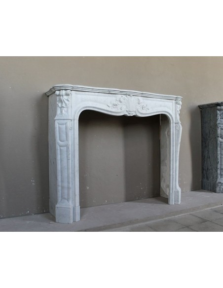 012 ORIGINAL LOUIS XV FLORAL "AMÉLIORÉ" MANTEL CARVED IN WHITE CARRARA MARBLE