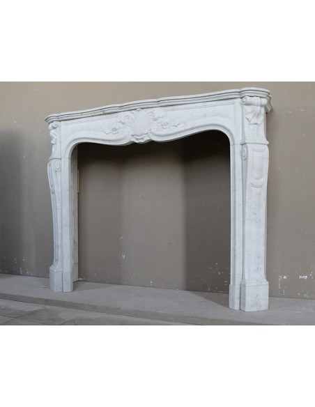 012 ORIGINAL LOUIS XV FLORAL "AMÉLIORÉ" MANTEL CARVED IN WHITE CARRARA MARBLE