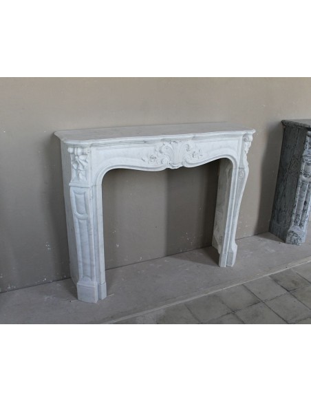012 ORIGINAL LOUIS XV FLORAL "AMÉLIORÉ" MANTEL CARVED IN WHITE CARRARA MARBLE