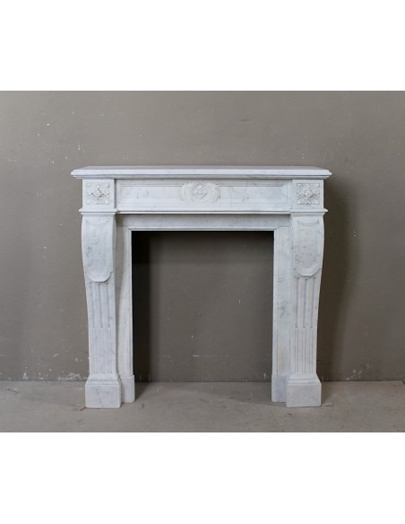 Antique small Louis XVI fireplace mantel carved in white Carrara marble