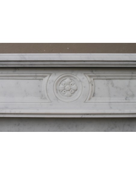 206 SMALL ANTIQUE LOUIS XVI "LANGUETTE" FIREPLACE MANTEL SCULPTED OUT OF WHITE CARRARA MARBLE