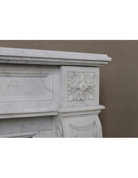 206 SMALL ANTIQUE LOUIS XVI "LANGUETTE" FIREPLACE MANTEL SCULPTED OUT OF WHITE CARRARA MARBLE