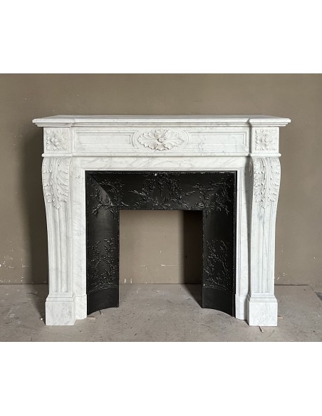 222 AG ANTIQUE LOUIS XVI "TROIS FLEURS" FIREPLACE MANTEL IN WHITE CARRARA MARBLE