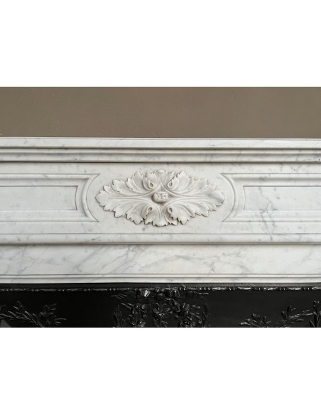 222 AG ANTIQUE LOUIS XVI "TROIS FLEURS" FIREPLACE MANTEL IN WHITE CARRARA MARBLE