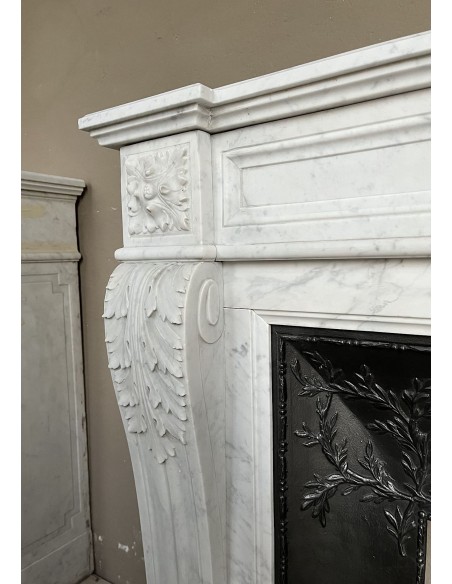 222 AG ANTIQUE LOUIS XVI "TROIS FLEURS" FIREPLACE MANTEL IN WHITE CARRARA MARBLE