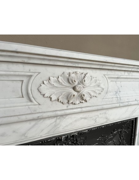 222 AG ANTIQUE LOUIS XVI "TROIS FLEURS" FIREPLACE MANTEL IN WHITE CARRARA MARBLE