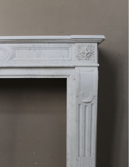 240 ANTIQUE LOUIS XVI LANGUETTE "DEUX ROSES" CARVED IN WHITE "PURE" CARRARA MARBLE