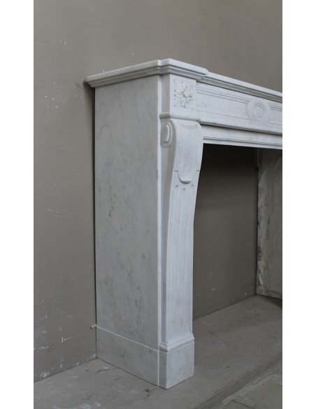 240 ANTIQUE LOUIS XVI LANGUETTE "DEUX ROSES" CARVED IN WHITE "PURE" CARRARA MARBLE