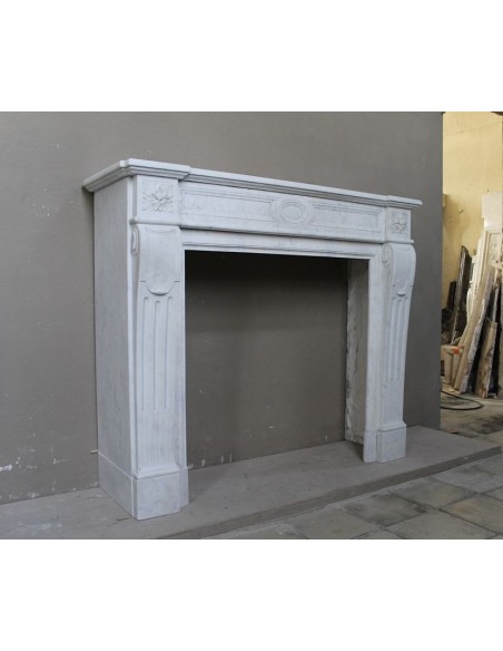 240 ANTIQUE LOUIS XVI LANGUETTE "DEUX ROSES" CARVED IN WHITE "PURE" CARRARA MARBLE