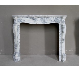 ANTIQUE LOUIS XV PIED GALBÉ FIREPLACE SURROUND IN ITALIAN WHITE VEINED ARABESCATO MARBLE