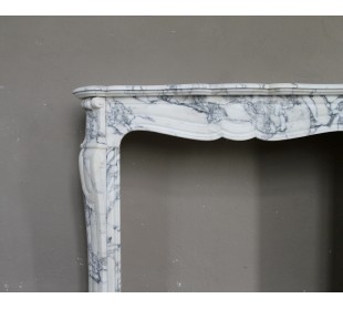 ANTIQUE LOUIS XV PIED GALBÉ FIREPLACE SURROUND IN ITALIAN WHITE VEINED ARABESCATO MARBLE 2