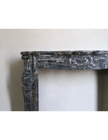 026 ANTIQUE LOUIS XV "PIED GALBÉ" FIREPLACE MANTEL IN BLACK SAINT LAURENT MARBLE