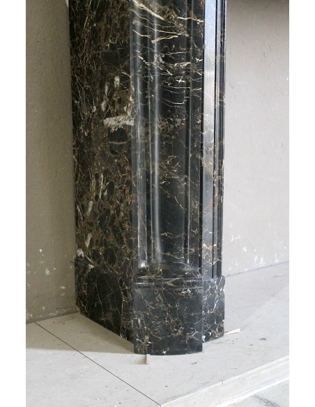 026 ANTIQUE LOUIS XV "PIED GALBÉ" FIREPLACE MANTEL IN BLACK SAINT LAURENT MARBLE