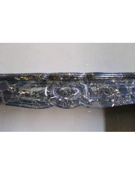 026 ANTIQUE LOUIS XV "PIED GALBÉ" FIREPLACE MANTEL IN BLACK SAINT LAURENT MARBLE