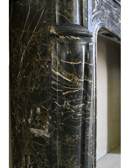 026 ANTIQUE LOUIS XV "PIED GALBÉ" FIREPLACE MANTEL IN BLACK SAINT LAURENT MARBLE