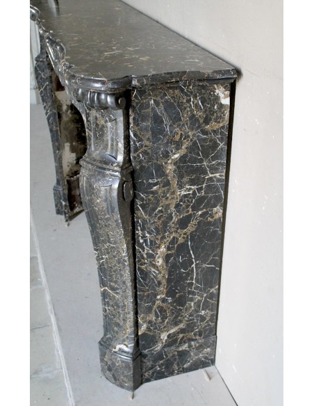 026 ANTIQUE LOUIS XV "PIED GALBÉ" FIREPLACE MANTEL IN BLACK SAINT LAURENT MARBLE
