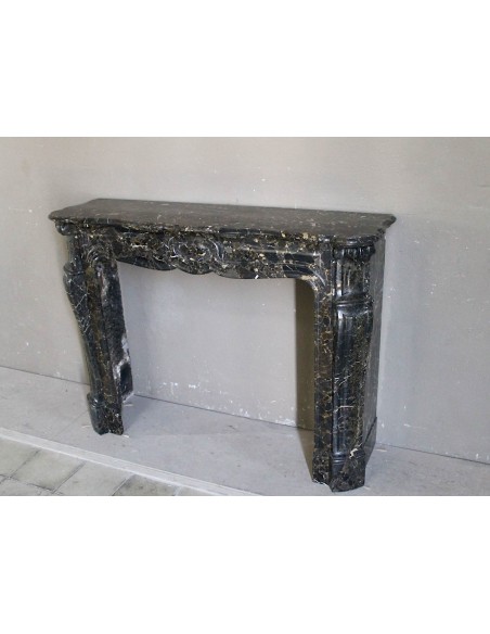 026 ANTIQUE LOUIS XV "PIED GALBÉ" FIREPLACE MANTEL IN BLACK SAINT LAURENT MARBLE