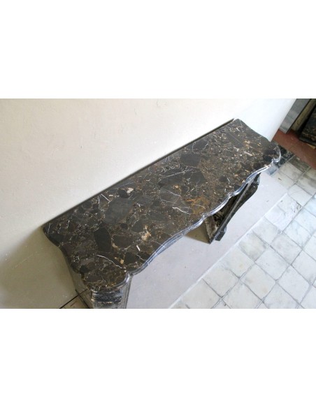 026 ANTIQUE LOUIS XV "PIED GALBÉ" FIREPLACE MANTEL IN BLACK SAINT LAURENT MARBLE