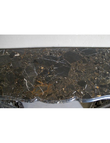 026 ANTIQUE LOUIS XV "PIED GALBÉ" FIREPLACE MANTEL IN BLACK SAINT LAURENT MARBLE