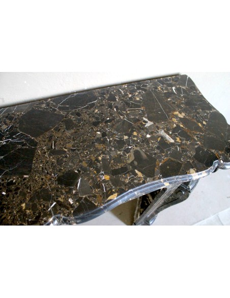 026 ANTIQUE LOUIS XV "PIED GALBÉ" FIREPLACE MANTEL IN BLACK SAINT LAURENT MARBLE