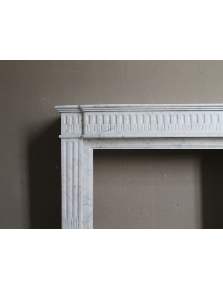 200 ANTIQUE ORIGINAL LOUIS XVI "CANNELURE" FIREPLACE MANTEL SCULPTED OUT OF A TOP QUALITY WHITE CARRARA MARBLE
