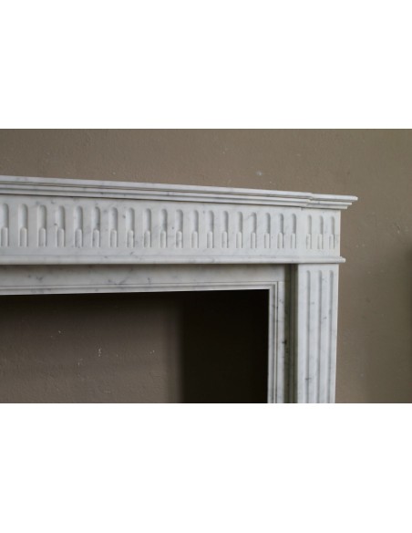 200 ANTIQUE ORIGINAL LOUIS XVI "CANNELURE" FIREPLACE MANTEL SCULPTED OUT OF A TOP QUALITY WHITE CARRARA MARBLE