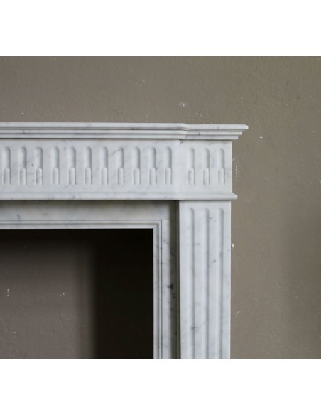 200 ANTIQUE ORIGINAL LOUIS XVI "CANNELURE" FIREPLACE MANTEL SCULPTED OUT OF A TOP QUALITY WHITE CARRARA MARBLE