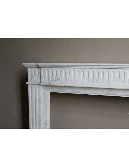 200 ANTIQUE ORIGINAL LOUIS XVI "CANNELURE" FIREPLACE MANTEL SCULPTED OUT OF A TOP QUALITY WHITE CARRARA MARBLE