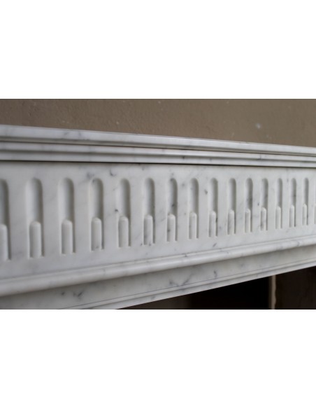 200 ANTIQUE ORIGINAL LOUIS XVI "CANNELURE" FIREPLACE MANTEL SCULPTED OUT OF A TOP QUALITY WHITE CARRARA MARBLE