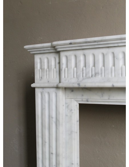 200 ANTIQUE ORIGINAL LOUIS XVI "CANNELURE" FIREPLACE MANTEL SCULPTED OUT OF A TOP QUALITY WHITE CARRARA MARBLE