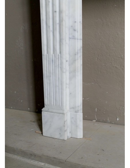 200 ANTIQUE ORIGINAL LOUIS XVI "CANNELURE" FIREPLACE MANTEL SCULPTED OUT OF A TOP QUALITY WHITE CARRARA MARBLE