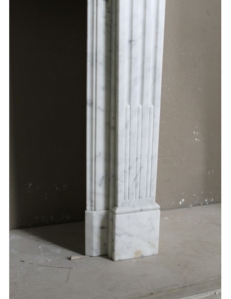 200 ANTIQUE ORIGINAL LOUIS XVI "CANNELURE" FIREPLACE MANTEL SCULPTED OUT OF A TOP QUALITY WHITE CARRARA MARBLE
