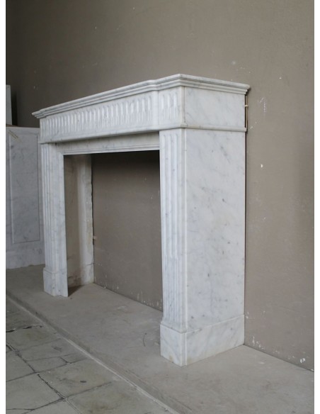 200 ANTIQUE ORIGINAL LOUIS XVI "CANNELURE" FIREPLACE MANTEL SCULPTED OUT OF A TOP QUALITY WHITE CARRARA MARBLE