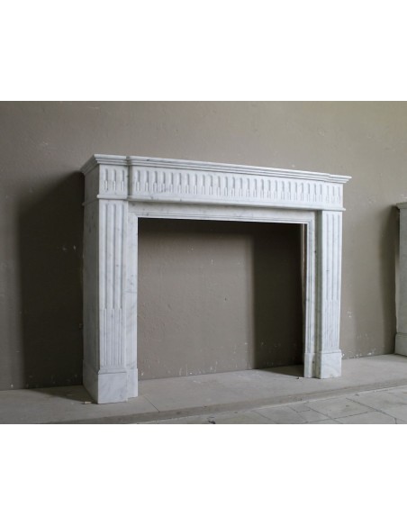 200 ANTIQUE ORIGINAL LOUIS XVI "CANNELURE" FIREPLACE MANTEL SCULPTED OUT OF A TOP QUALITY WHITE CARRARA MARBLE