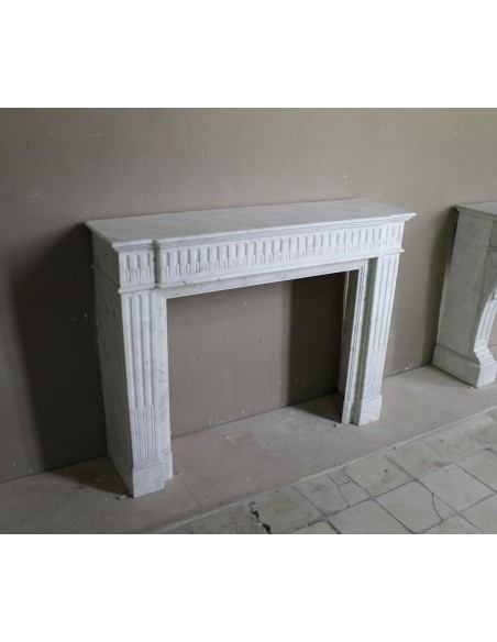 200 ANTIQUE ORIGINAL LOUIS XVI "CANNELURE" FIREPLACE MANTEL SCULPTED OUT OF A TOP QUALITY WHITE CARRARA MARBLE