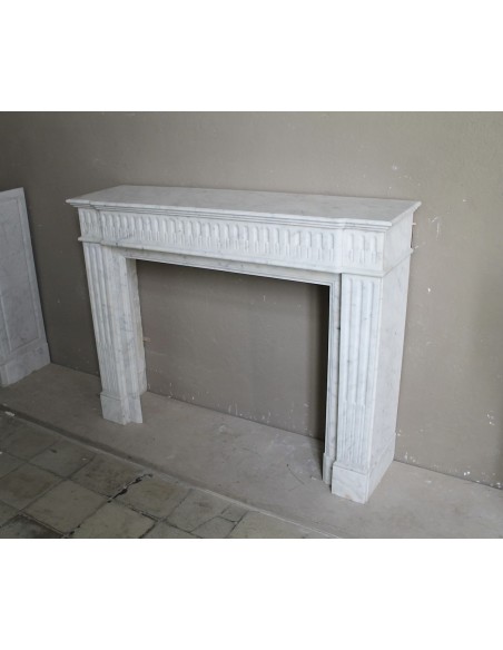 200 ANTIQUE ORIGINAL LOUIS XVI "CANNELURE" FIREPLACE MANTEL SCULPTED OUT OF A TOP QUALITY WHITE CARRARA MARBLE