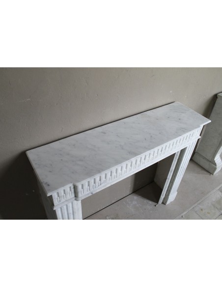 200 ANTIQUE ORIGINAL LOUIS XVI "CANNELURE" FIREPLACE MANTEL SCULPTED OUT OF A TOP QUALITY WHITE CARRARA MARBLE