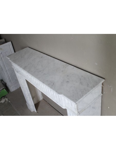200 ANTIQUE ORIGINAL LOUIS XVI "CANNELURE" FIREPLACE MANTEL SCULPTED OUT OF A TOP QUALITY WHITE CARRARA MARBLE